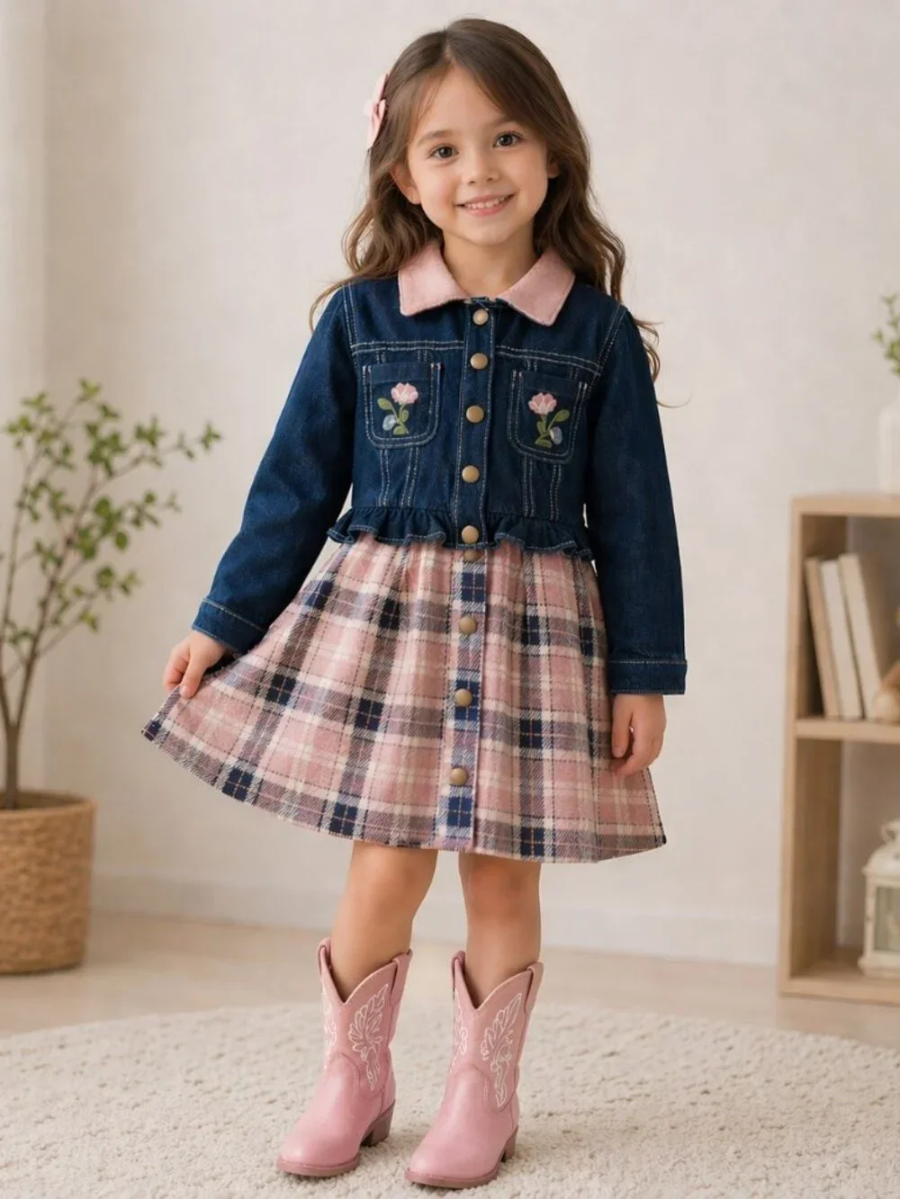 Crop Jean Jacket and Dress 2 Piece Set Casual Cowgirl Toddler 4T NEW - Picture 2 of 11